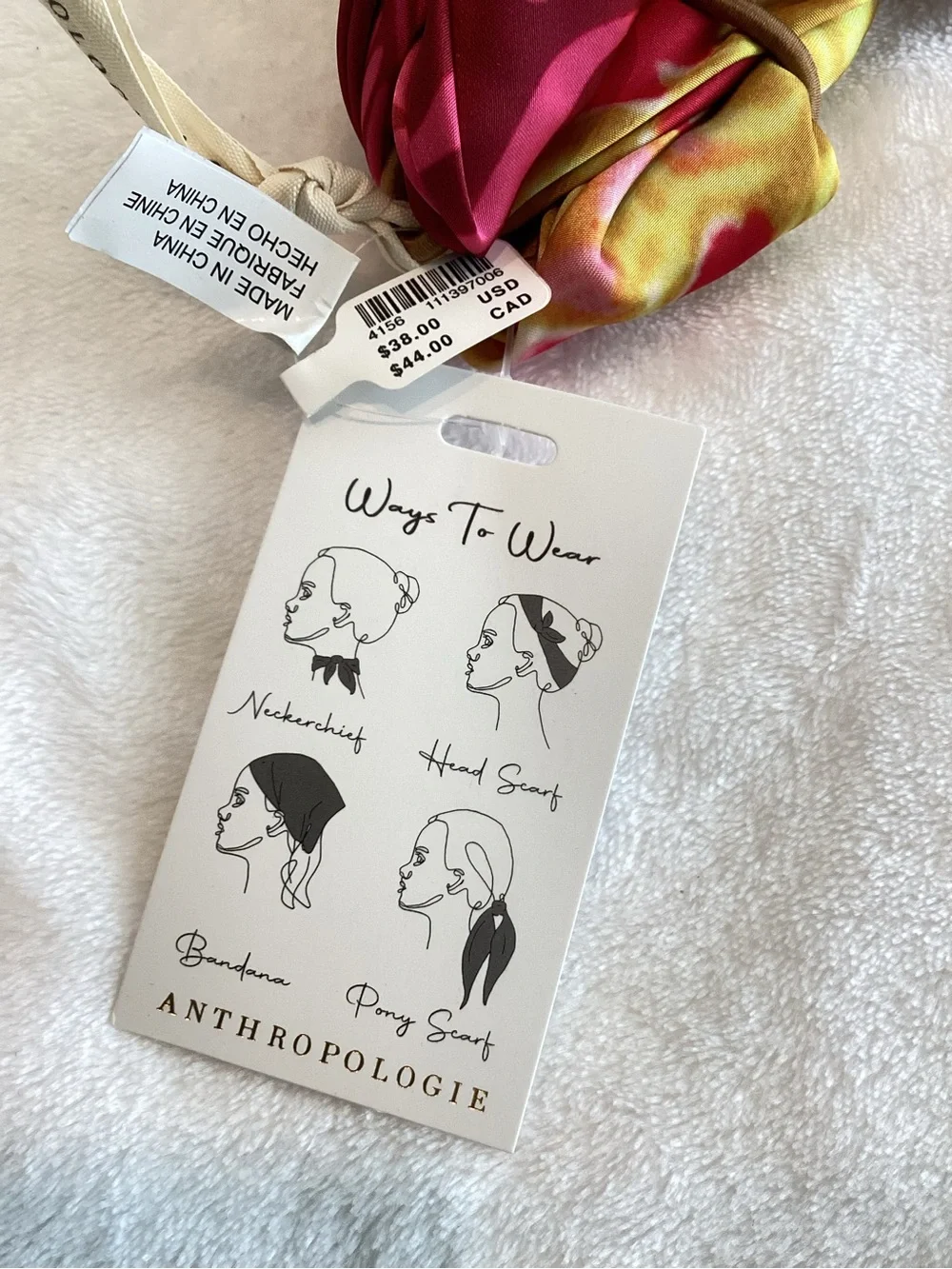Anthropologie Silky Scarves Bag Head Hair Scarf New Set of 2 Yellow Pink Floral
